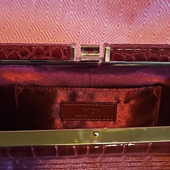 Ann Taylor’s Loft, Burgundy Red, Clutch Croc, Skin Embossed Leather Bag - Picture 2 of 4